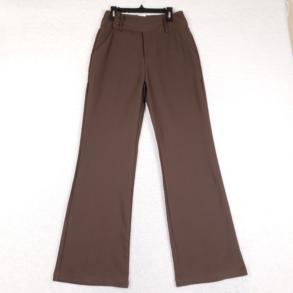SHEIN BAE Womens XS Brown High Waist Flare Dress Pants Stretch Wide Leg Workwear